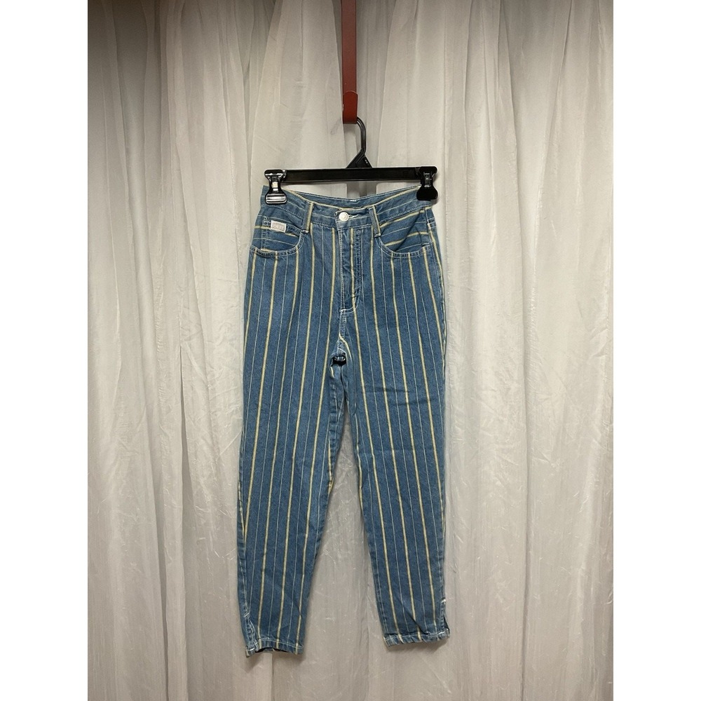 VTG 90s Guess Striped Jeans Made In‎ USA girls Size 12 Denim Pants High Rise Y2K